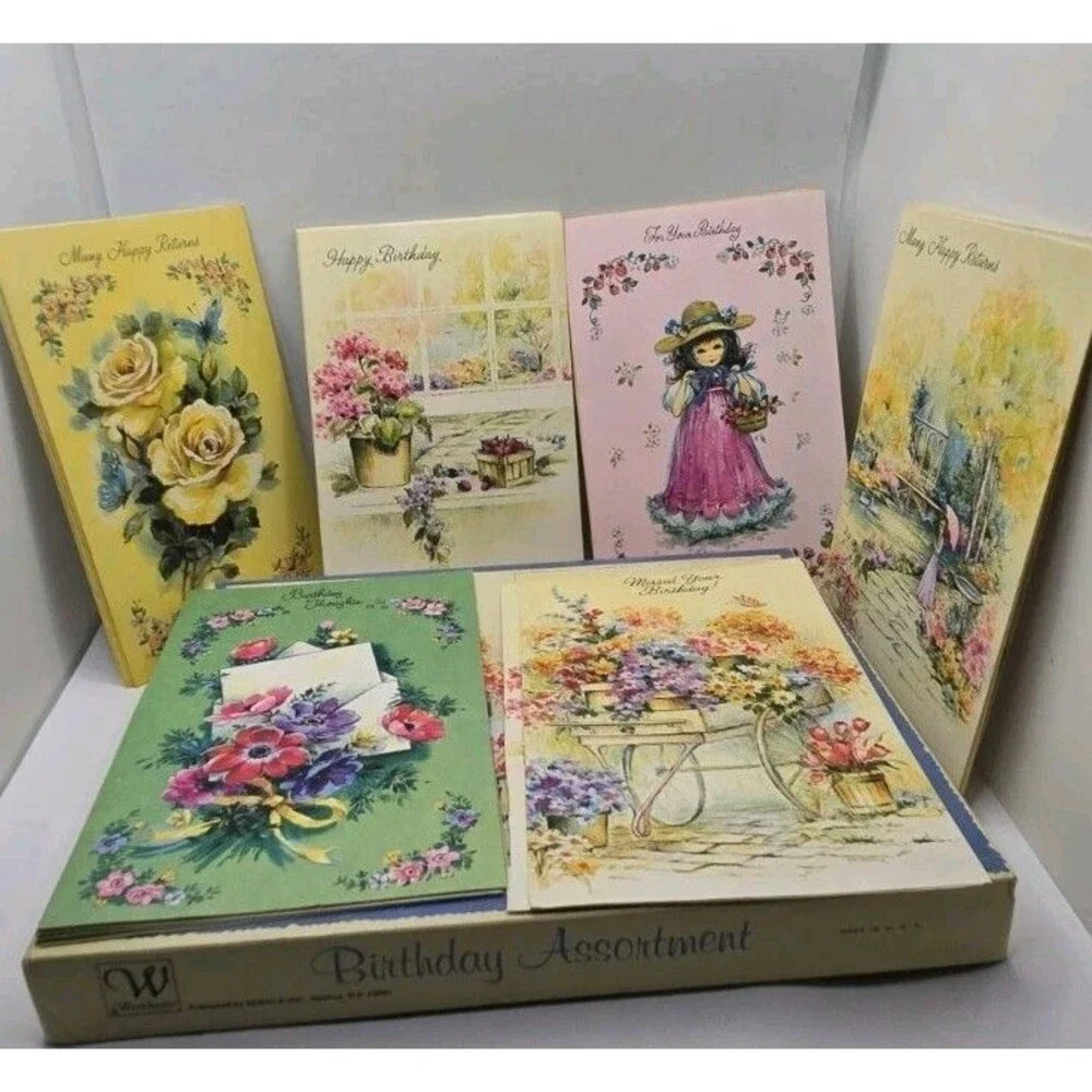 35 Vintage Birthday Cards with Envelopes Made in USA Unused